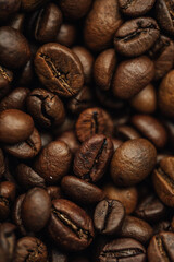 macro photography coffee beans close-up, food and drinks, cheerful morning, free space for text