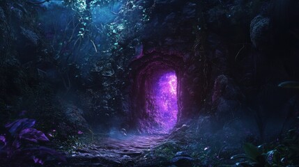A Glowing Purple Portal in a Dark Forest