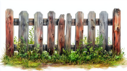 Brown Wooden Fence Illustration White Background