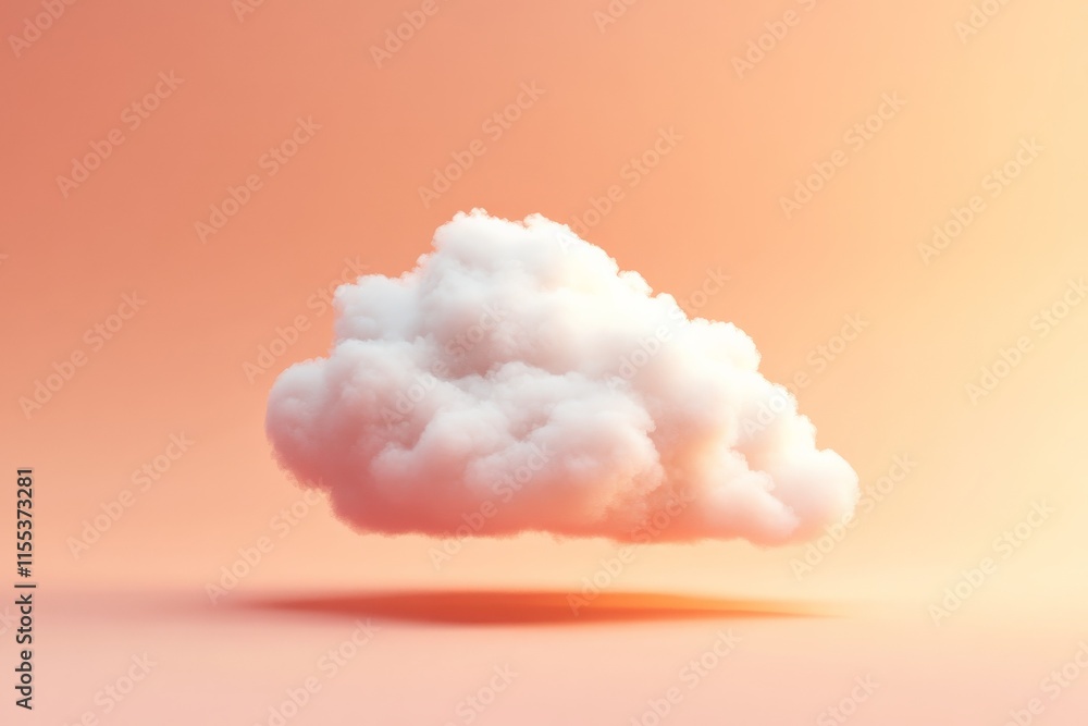 Poster a single fluffy white cloud hovers softly against a mellow peach pastel background, creating a tranq
