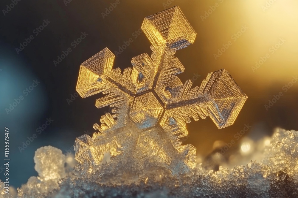 Poster a beautifully detailed snowflake in a macro image, featuring its delicate and complex patterns that 