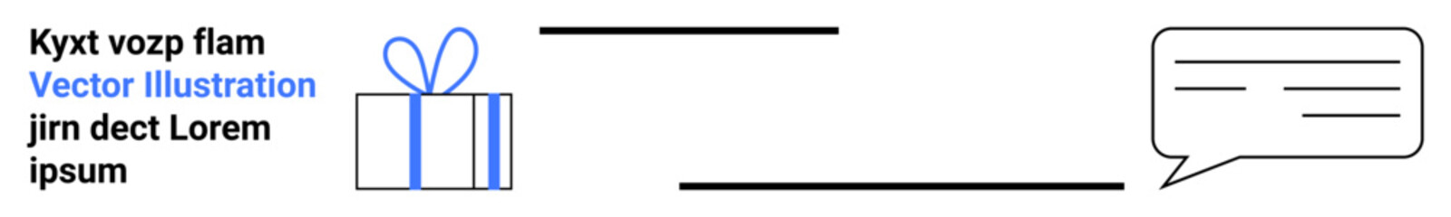 Blue and white gift box with a ribbon next to a speech bubble with lines indicating text. Ideal for communication, celebration, greetings, gifting, messages, marketing, social media. Landing page