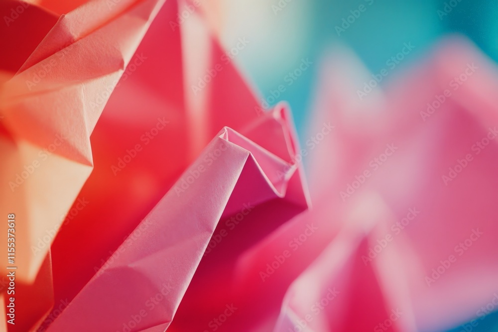 Poster bright and vivid folded paper in stunning pink and red shades, creating a lively and colorful visual