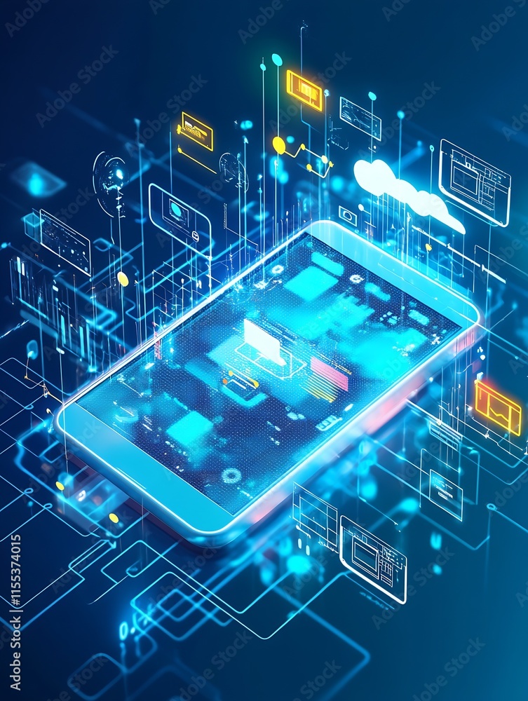Poster futuristic digital technology concept virtual smartphone interface holographic innovation : generati