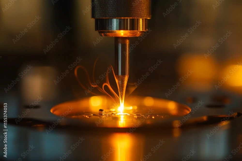 Aufkleber a high-tech laser precisely focuses a beam on an industrial surface, showcasing modern manufacturing