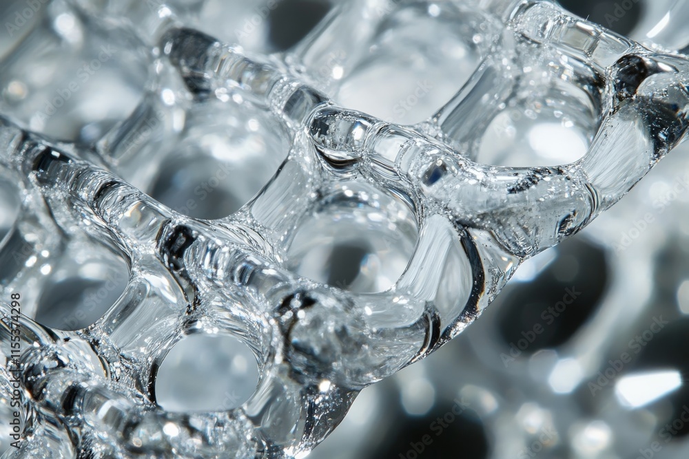 Leinwandbilder An abstract close-up image showing a transparent crystal mesh with interconnected loops and unique light reflections, creating a dynamic visual effect.