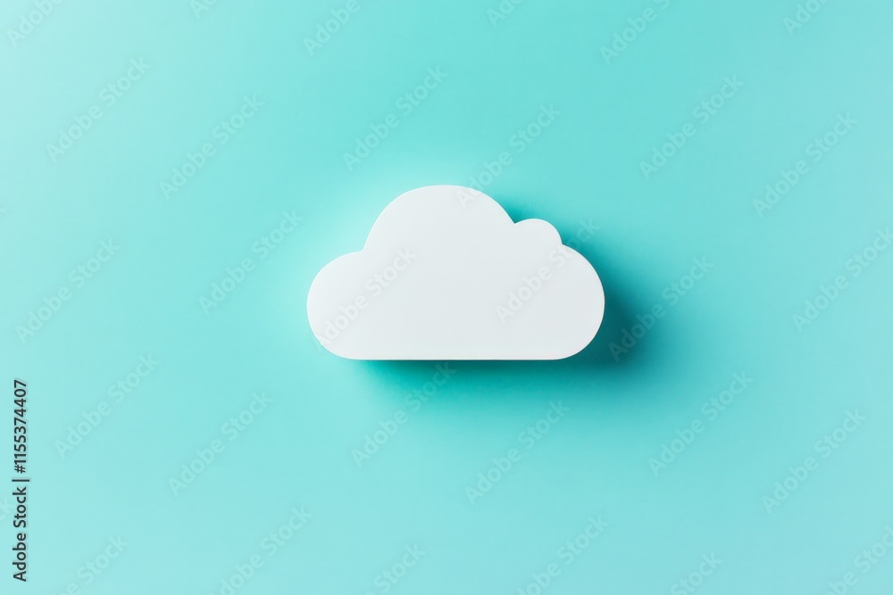 Poster a simple white cloud cutout against a teal background, representing minimalistic art and design, con