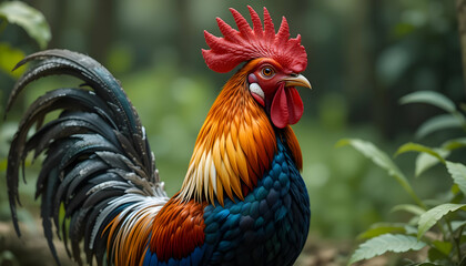 Vibrant Rooster in Lush Green Foliage