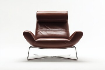 Fototapeta premium A sophisticated leather armchair with a polished metal base combines modern style and comfort, offering a contemporary touch to any upscale living environment.