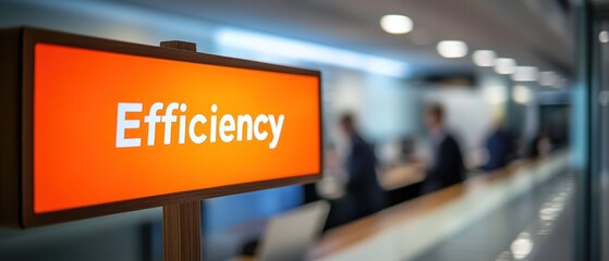 Efficiency:  A Modern Office Sign Promoting Productivity and Streamlined Workflow in a Blurred Corporate Setting