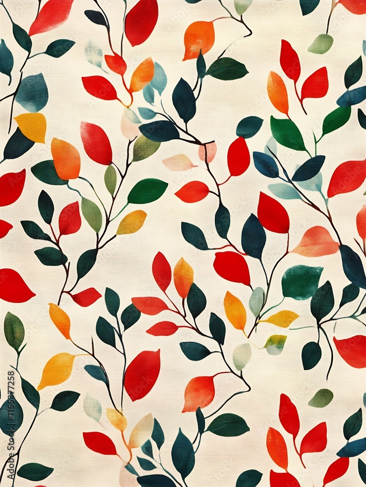 Poster Vibrant Multicolored Leaf Pattern on White Background Nature Inspired Design : Generative AI