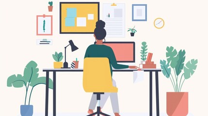 A young professional attending a virtual conference from a home office