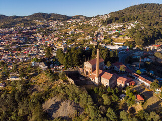 Old British Silver Mine, Aerial Drone Shot made in Real del Monte, Hidalo, Mexico. Magic City at sunrise, 