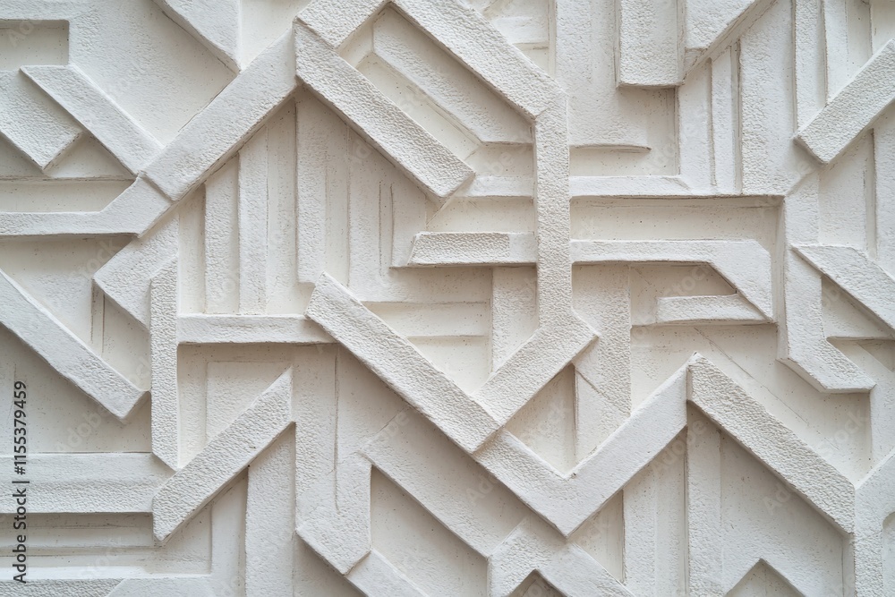 Leinwandbilder modern wall design featuring white geometric shapes interlocking in a complex pattern, creating a dy