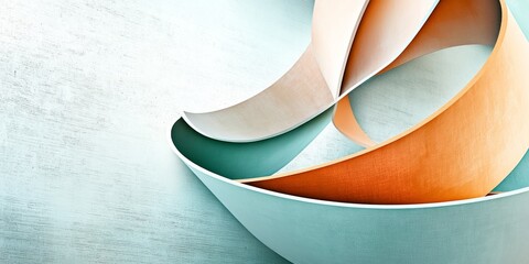 Colorful Abstract Background with Flowing Ribbons of Orange and Teal Fabric on Textured Paper with Pastel Shades