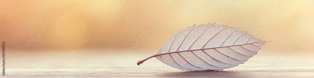 Poster frost-covered leaf on soft background symbolizing autumn and cold weather