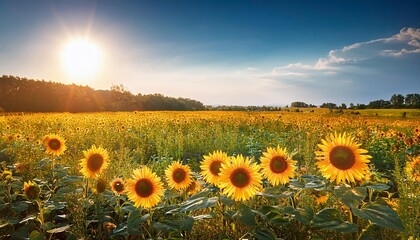 Fototapeta premium vivid yellow sunflower in field