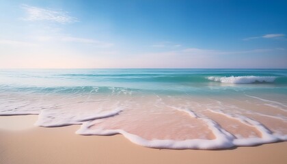 tranquil seashore scene with soft pastel sand y2k aesthetic colours and mild waves lightly lapping the shore