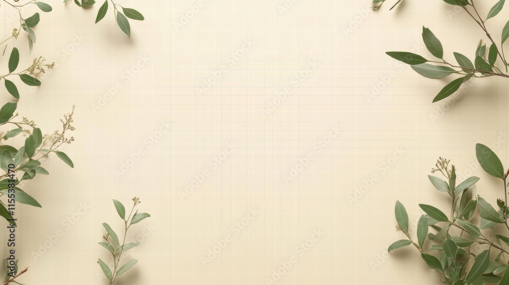 Poster minimalist planner layout on a neutral background with green foliage accents for organization and cr