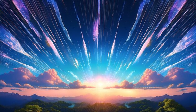 fascinating anime sky art wallpaper a fable sky with lovely big name falls and enthralling flares generative ai
