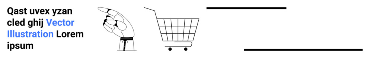 Hand in pointing gesture towards a shopping cart. Ideal for e-commerce platforms, online shopping guides, retail services, consumer behavior studies, marketing strategies, digital marketing, and user