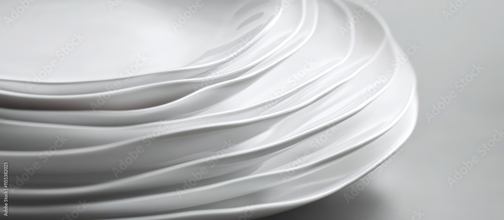 Poster neatly arranged stack of elegant white plates perfect for upscale dining and culinary presentations 