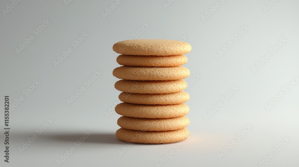 Poster freshly stacked round cookies on a minimalistic background showcasing their smooth texture and simpl