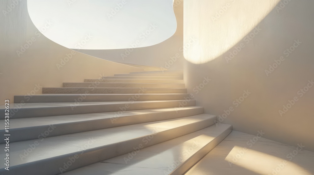 Poster modern architectural staircase with soft lighting in an interior space creating a serene and invitin
