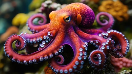 Vibrant octopus in coral reef habitat.