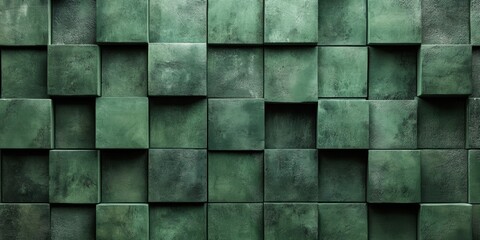 Geometric green tile arrangement modern interior design decorative wall art minimalist style close-up view aesthetic patterns