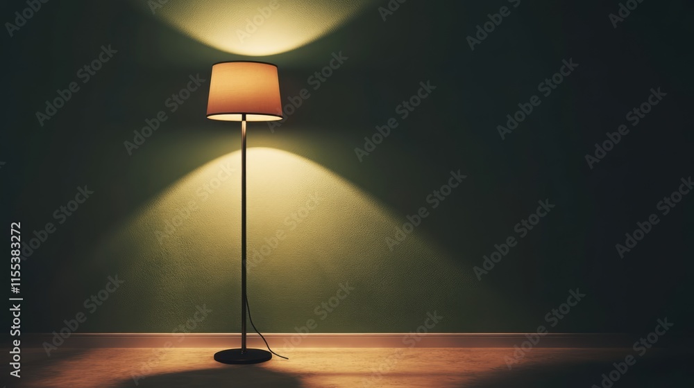 Poster elegant standing lamp casting soft light and shadows in a minimalist interior setting with a muted g