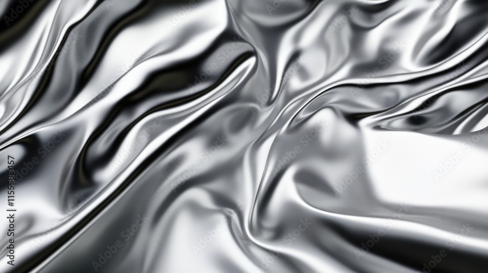 Poster reflective stainless steel surface with abstract wavy texture creating a modern and elegant backgrou