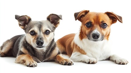 Obraz premium Two Adorable Small Dogs Relaxing and Posing for Camera Portrait on White Background : Generative AI