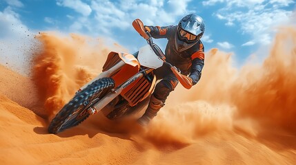 Motocross rider speeding through desert sand. (1)