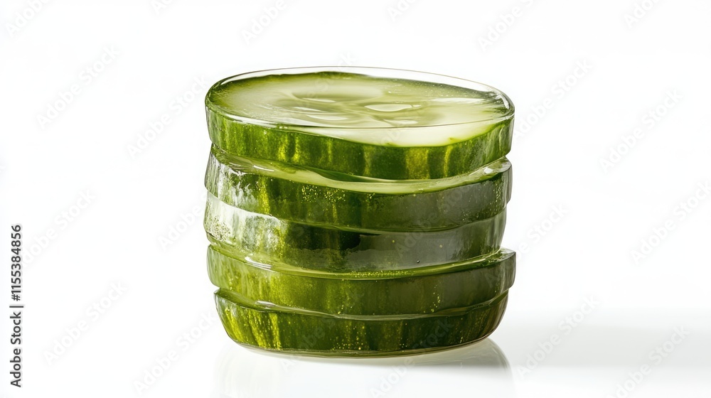 Poster sliced pickled cucumbers and gherkins stacked neatly showcasing their crisp texture and vibrant colo