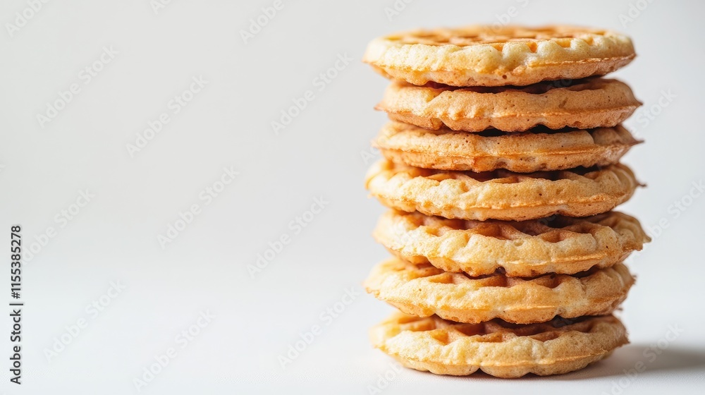 Poster stacked golden waffles arranged neatly on a light background showcasing texture and deliciousness pe