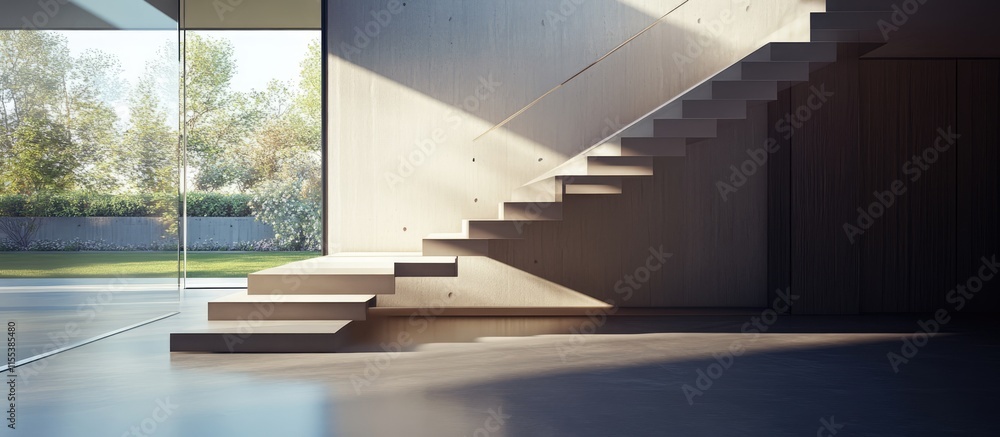 Poster modern emergency exit staircase showcasing safety and functionality in a stylish interior with natur