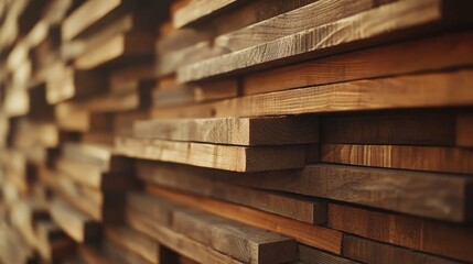 Wooden boards stacked neatly in a visually appealing arrangement ideal for background use in advertising and promotional materials