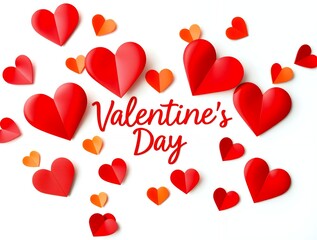 Red Paper Hearts Valentines Day Design White Background