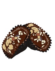 chocolate cake with nuts. Almond cookies.