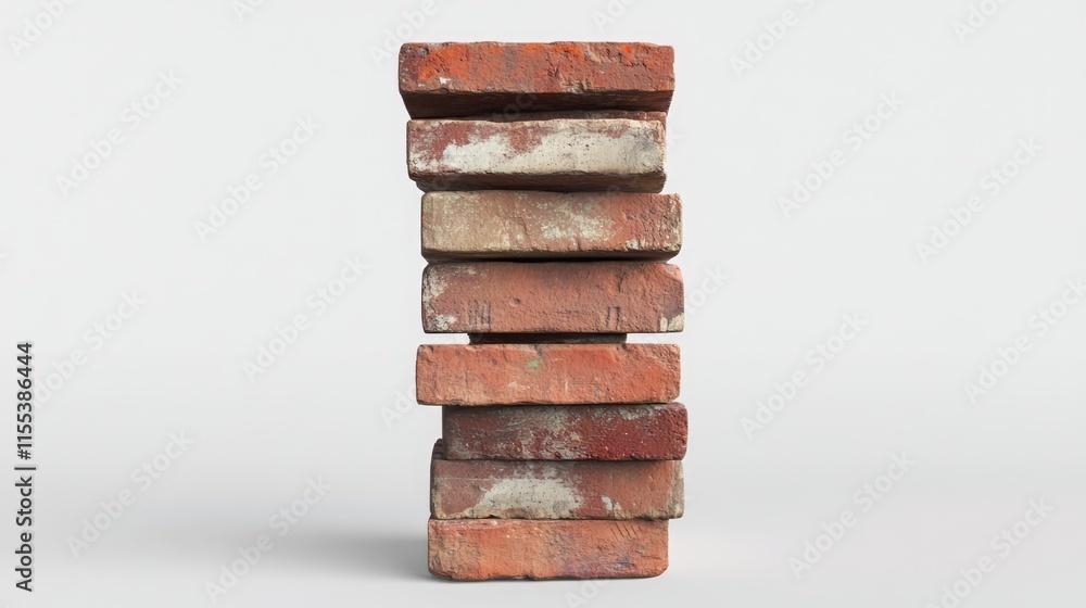 Poster vertical arrangement of weathered red bricks showcasing texture and aged appearance ideal for constr