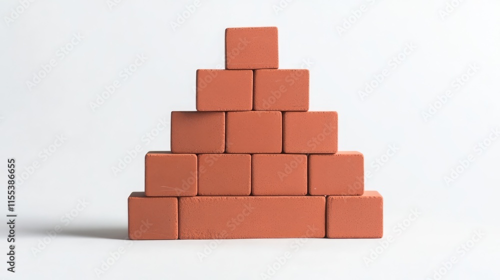 Poster stack of red bricks arranged in a pyramid shape on a plain background ideal for construction or arch