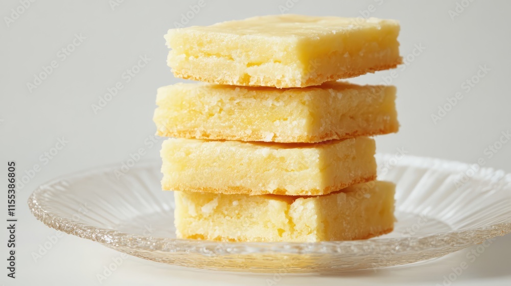 Aufkleber stack of rectangular yellow biscuits on a clear plate isolated on a white background perfect for cul