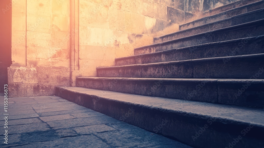 Poster stunning rustic stairway background with natural light creating a warm atmosphere for artistic and a