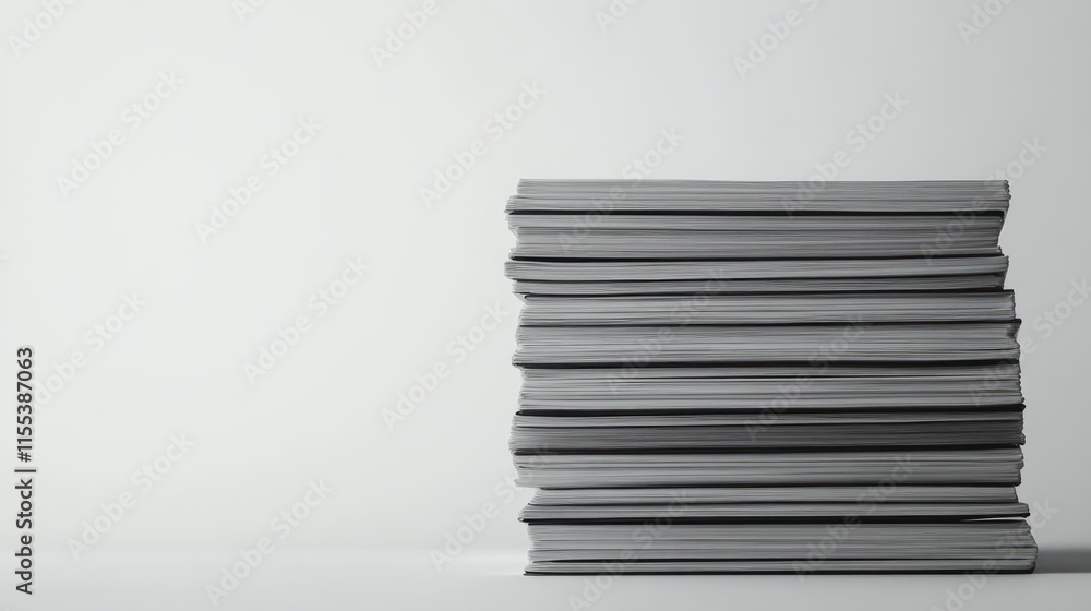 Poster stack of grey magazines on a white background showcasing minimalism and modern design for editorial 