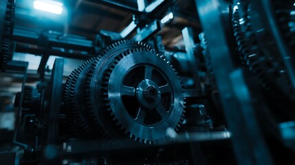 Macro view of intricate metal cogs and machinery, showcasing mechanical precision and industrial technology.