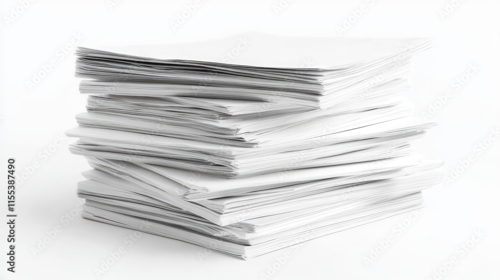 Poster stack of neatly organized magazines with pages fanned out against a clean white background for edito