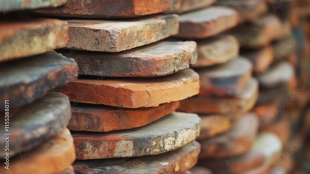 Poster weathered stacked red bricks creating a rustic textured background for design and architecture proje