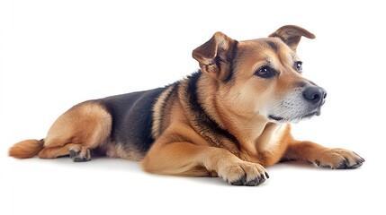Obraz premium Adorable Mixed Breed Dog Relaxing on White Background in Studio Setting : Generative AI