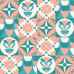 Tile of Mosaic Style Cute Theme. Seamless Pattern. .